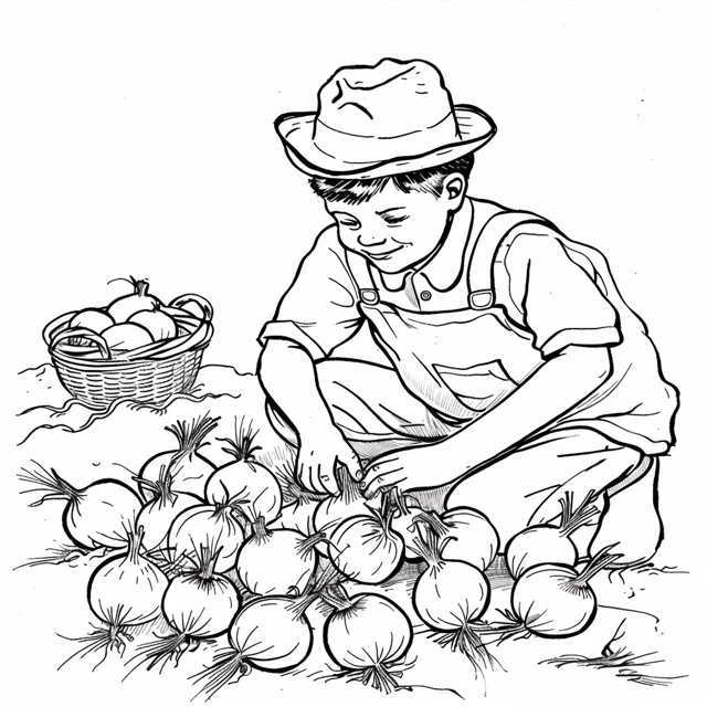Cebolla 12 páginas para colorear imprimibles El agricultor se ocupa de las Cebolla