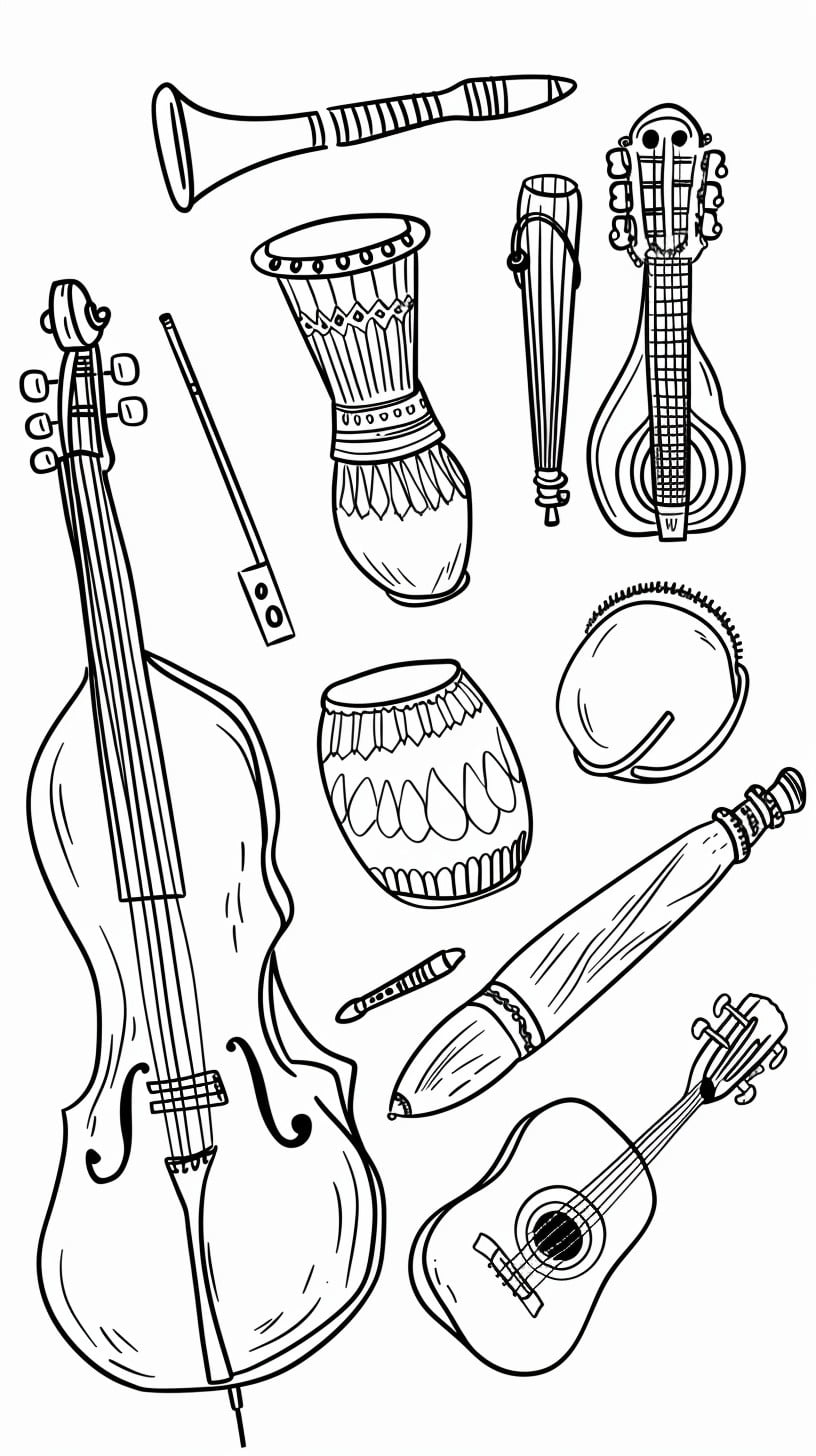 Instrumentos Musicales 13 páginas para colorear gratis para adultos Instrumentos Musicales para Colorear