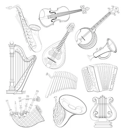 Instrumentos Musicales 102 Instrumentos Musicales para colorear páginas para colorear para imprimir