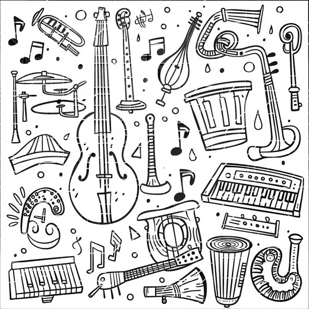 Instrumentos Musicales 217 Instrumentos Musicales para colorear páginas para colorear de adornos 7
