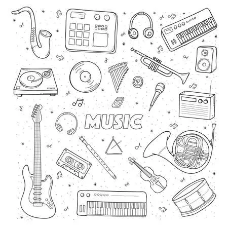 Instrumentos Musicales 80 páginas para colorear gratis para adultos Instrumentos Musicales para colorear 1