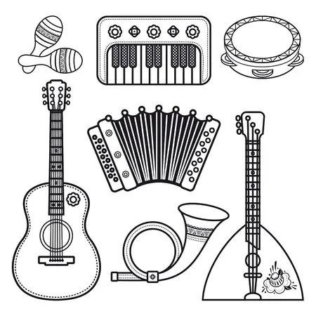 Instrumentos Musicales 78 páginas para colorear para adultos Instrumentos Musicales para colorear 2