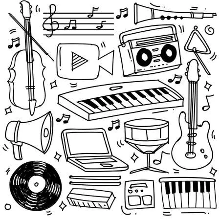 Instrumentos Musicales 64 páginas para colorear fáciles de Instrumentos Musicales para colorear