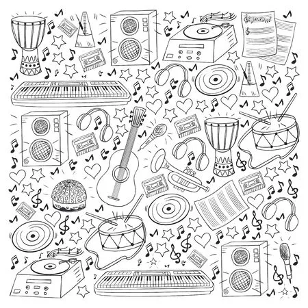 Instrumentos Musicales 36 páginas para colorear gratis Instrumentos Musicales para colorear para adultos