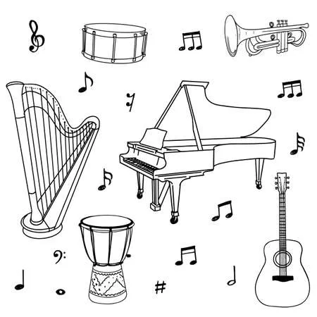 Instrumentos Musicales 35 Instrumentos Musicales para colorear páginas para colorear de adornos