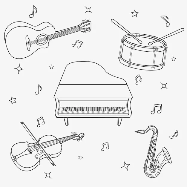 Instrumentos Musicales 182 páginas para colorear detalladas de Instrumentos Musicales para colorear para adultos 2