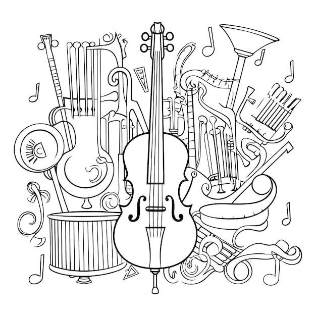 Instrumentos Musicales 172 Instrumentos Musicales para colorear páginas para colorear de adornos 4