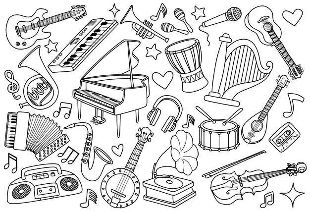 Instrumentos Musicales 224 páginas para colorear para Instrumentos Musicales para colorear 2