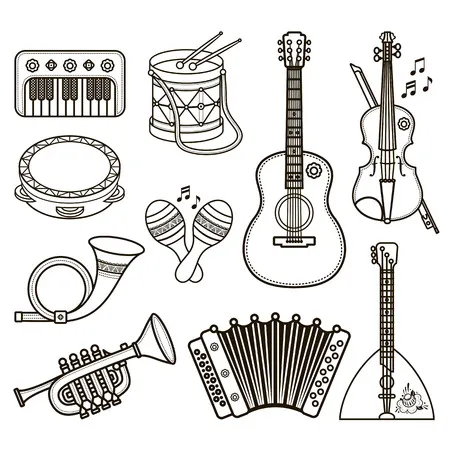 Instrumentos Musicales 157 páginas para colorear de árboles Instrumentos Musicales para colorear gratis 4