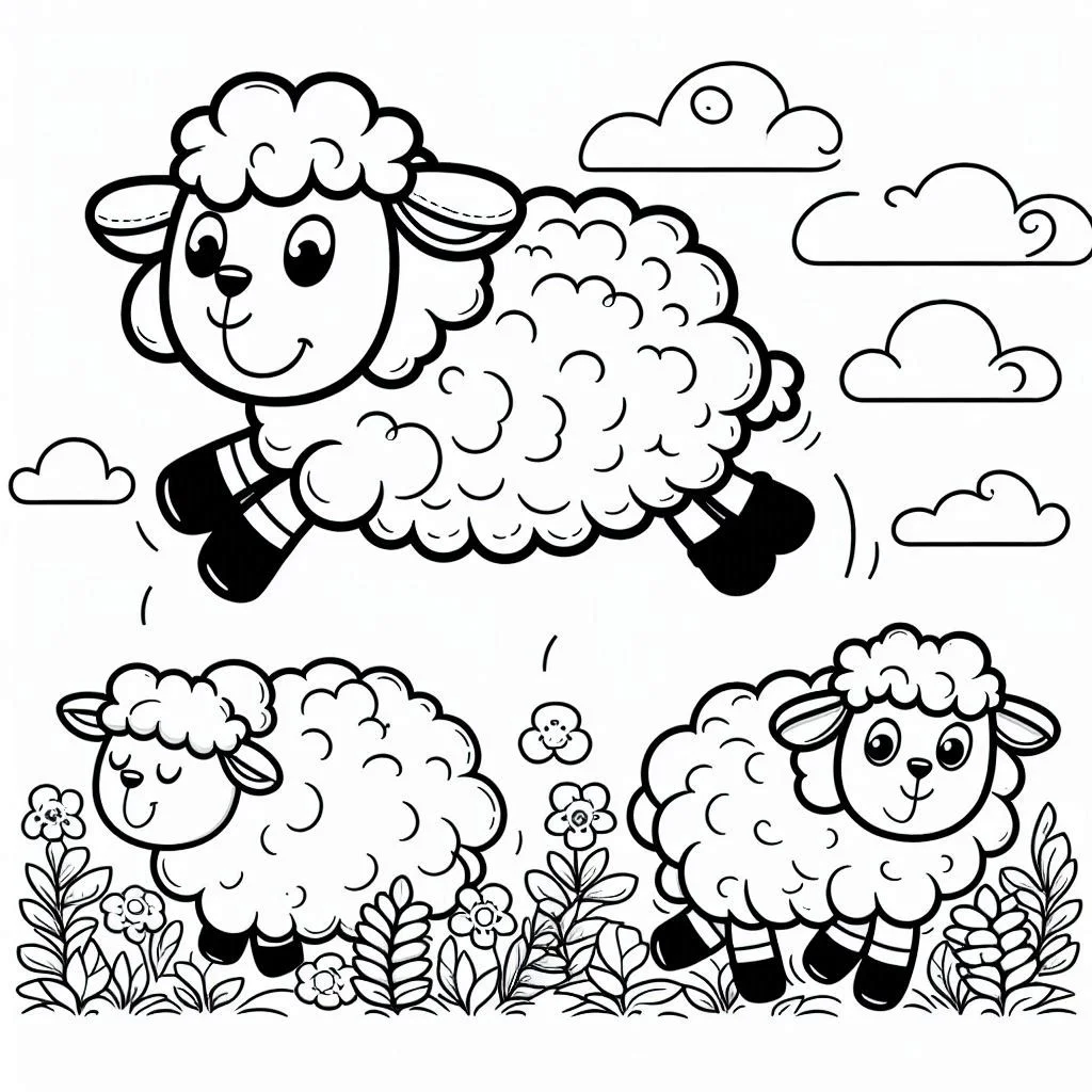 Schaf 15 Druckbare Ausmalbilderseiten Jumping Sheep 6