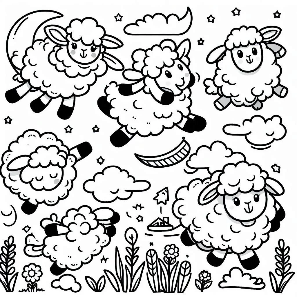 Schaf 17 schöne Seiten Ausmalbilder Jumping Sheep 8