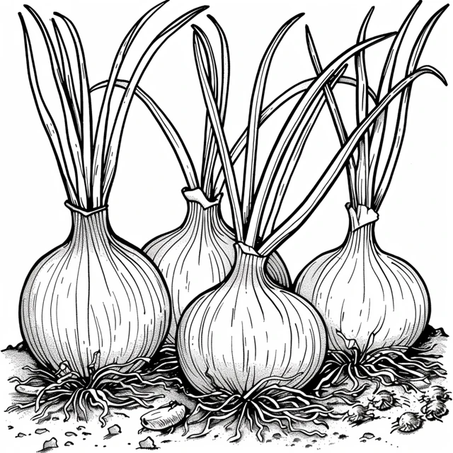 Cebolla 7 páginas para colorear imprimibles gratis Se cultivan Cebolla en el jardín