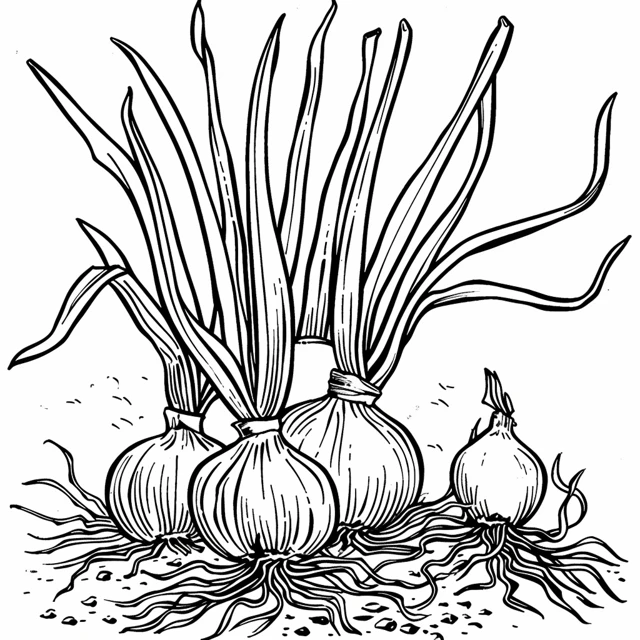 Cebolla 4 Se cultivan Cebolla en el jardín páginas para colorear para adultos pdf