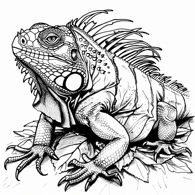Iguana 30 divertidas páginas para colorear Iguana Comiendo Hojas