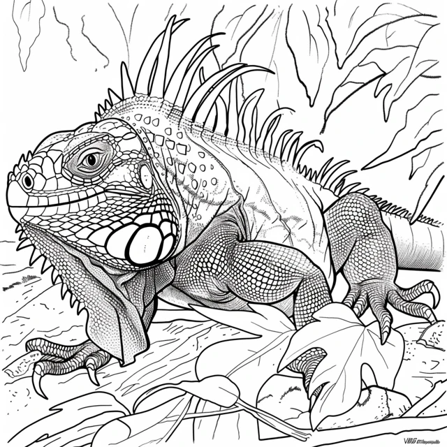 Iguana 33 Iguana Comiendo Hojas páginas para colorear gratis 1