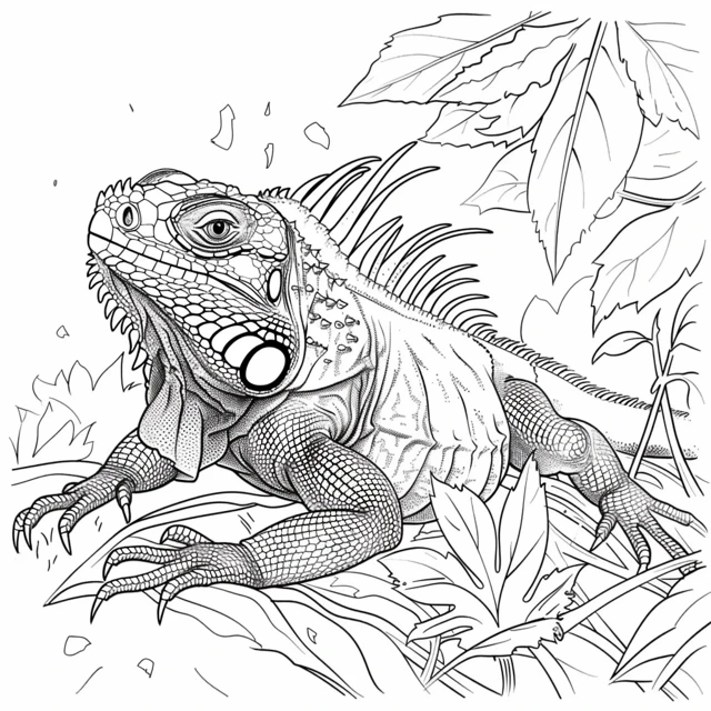 Iguana 34 para colorear Iguana Comiendo Hojas