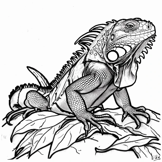 Iguana 35 páginas para colorear gratis Iguana Comiendo Hojas