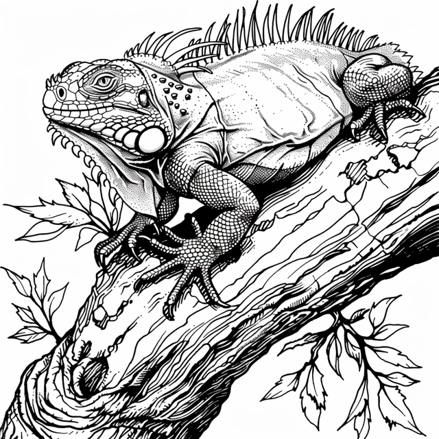Iguana 14 Iguana Escalando un Árbol páginas para colorear para imprimir gratis