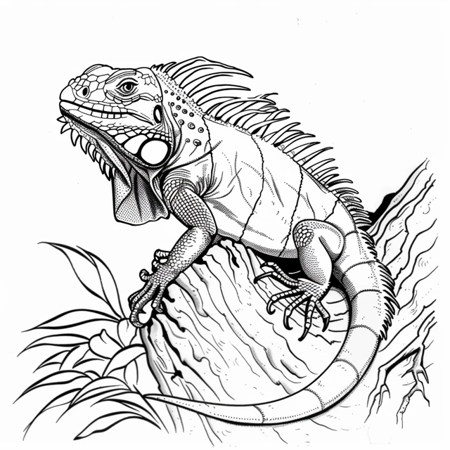Iguana 16 páginas para colorear para Iguana Escalando un Árbol