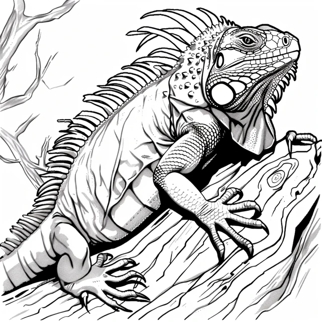Iguana 17 Iguana Escalando un Árbol páginas para colorear para adultos pdf