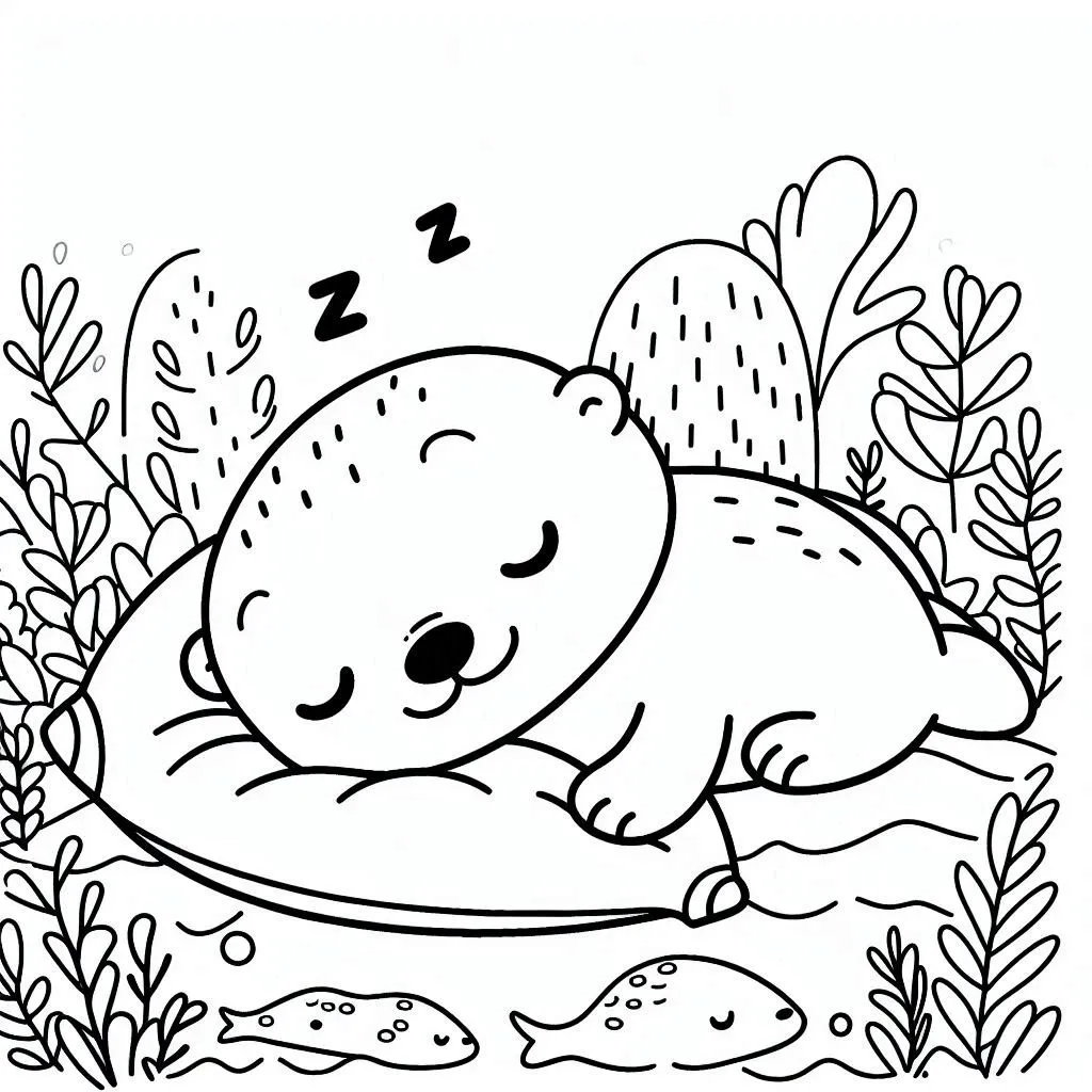 Nutria Bebé Durmiendo 1 páginas para colorear gratis