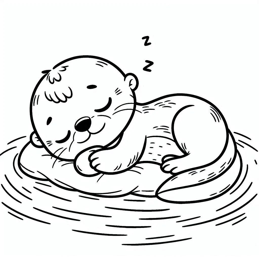 colorear páginas de Nutria Bebé Durmiendo 2