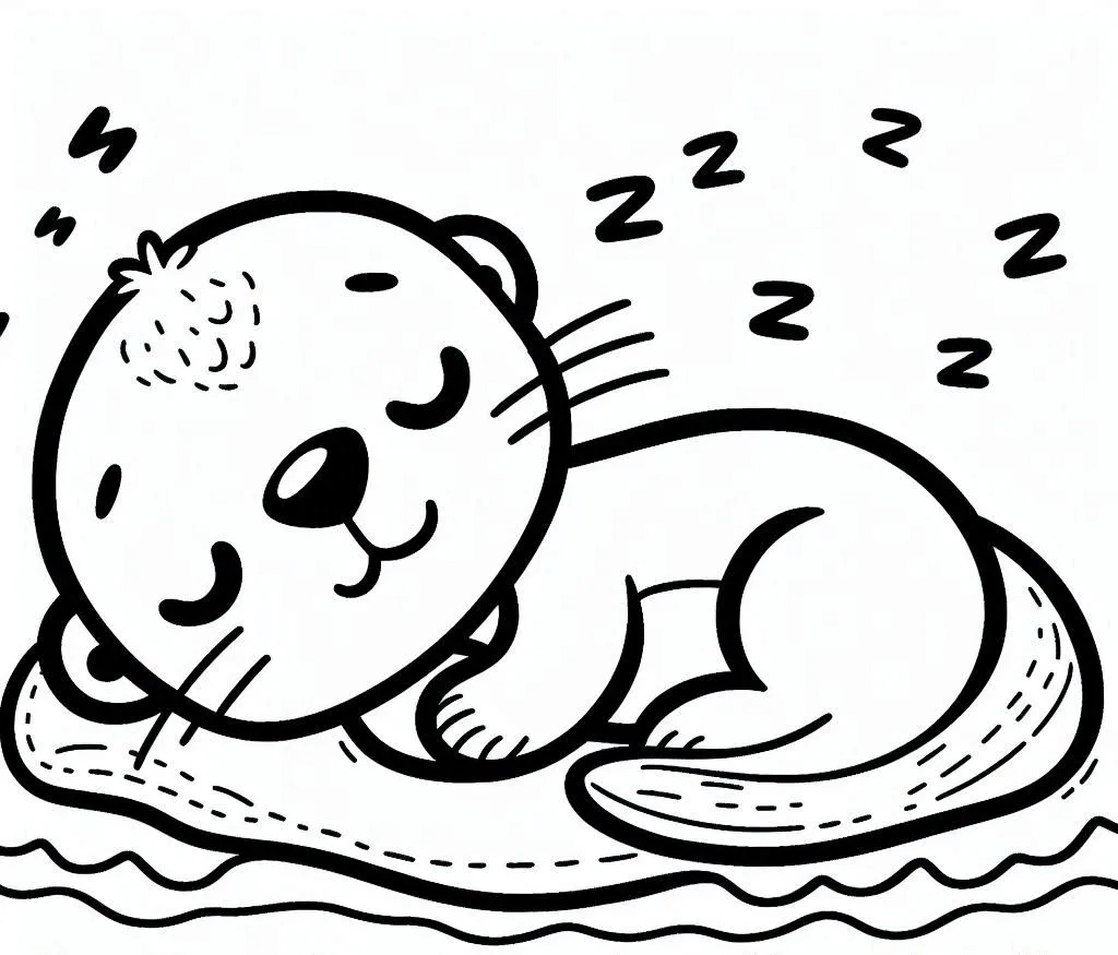 Nutria Bebé Durmiendo 3 páginas para colorear fáciles