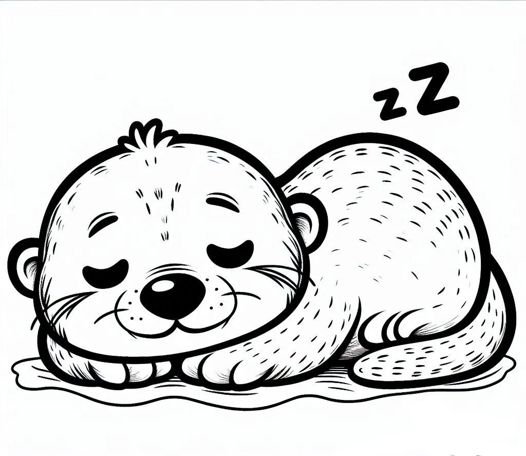 Nutria Bebé Durmiendo 6 páginas para colorear para adultos fáciles