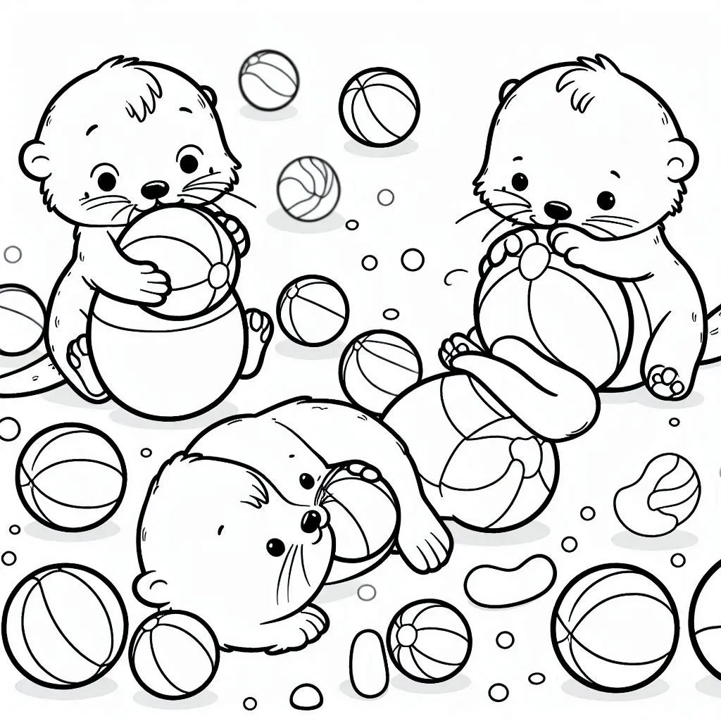 páginas para colorear para Nutrias Jugando con Pelotas 2
