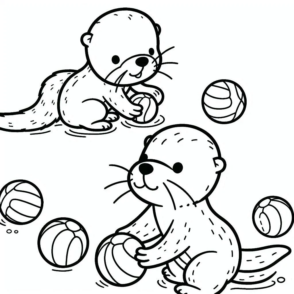 divertidas páginas para colorear Nutrias Jugando con Pelotas 3