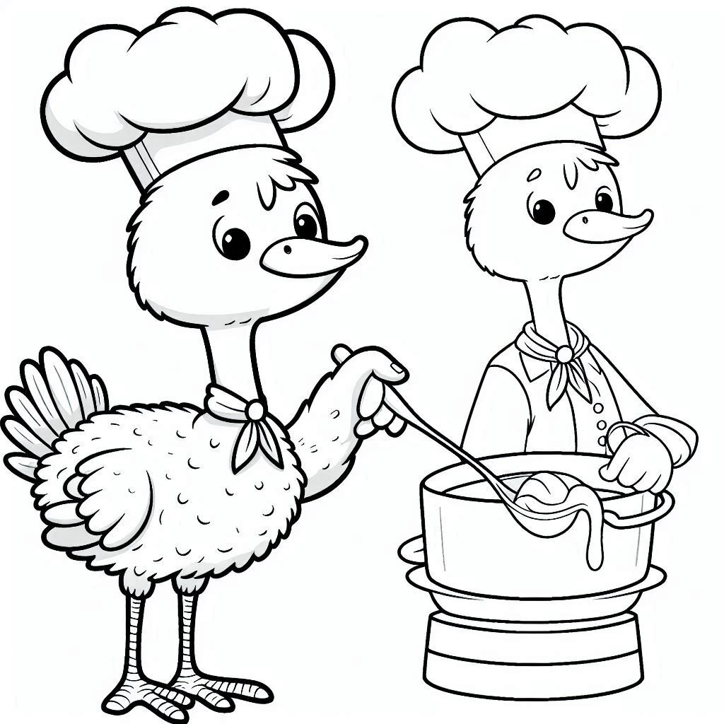 Avestruz 31 páginas para colorear para niños El Avestruz Chef 2