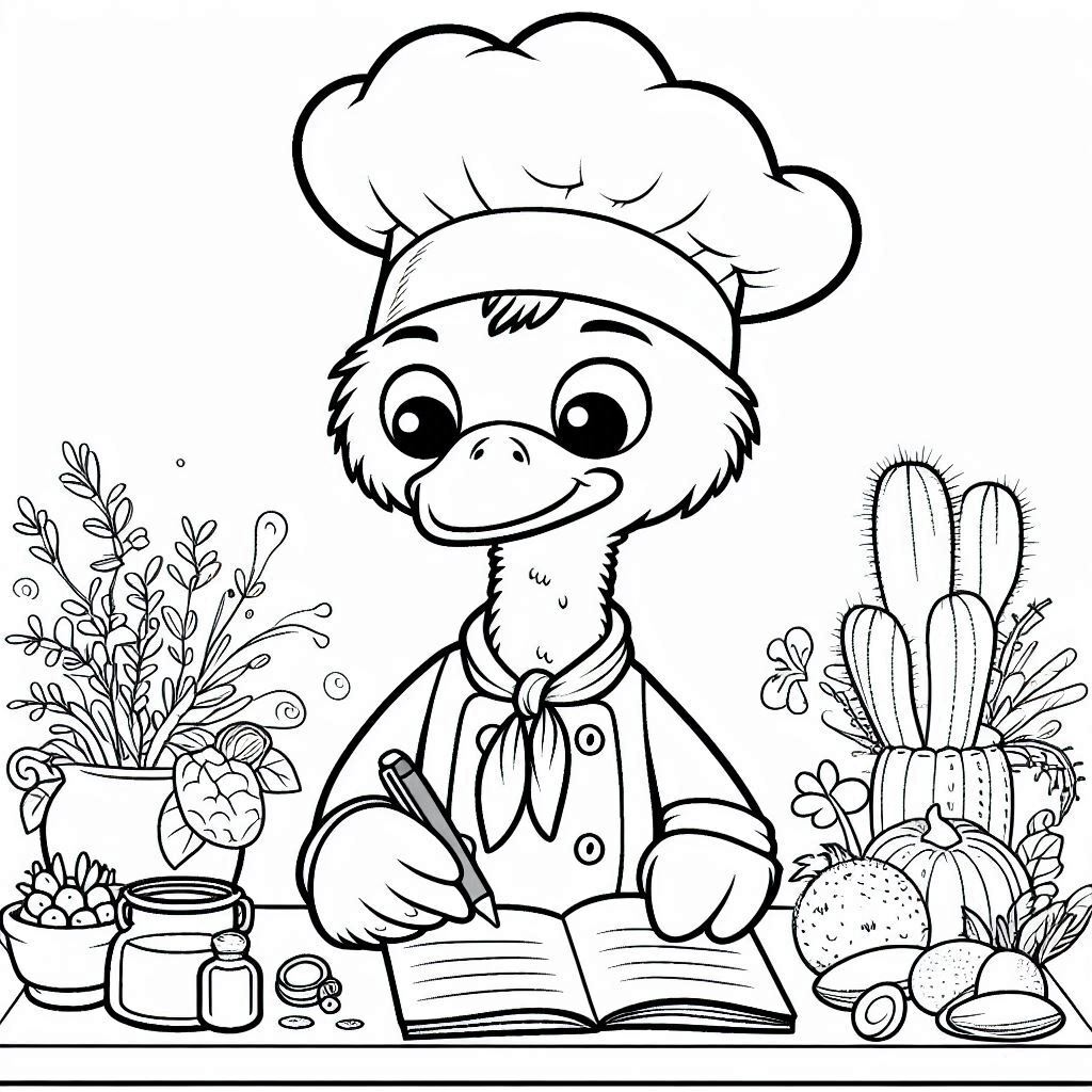 Avestruz 26 páginas para colorear gratis El Avestruz Chef 7
