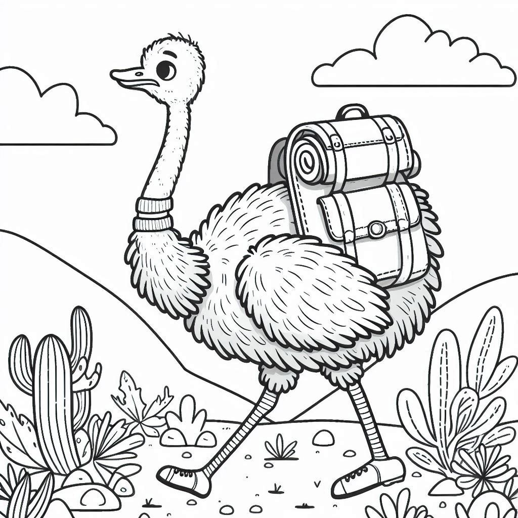 Avestruz 6 páginas para colorear lindas y fáciles de El Avestruz Explorador 5