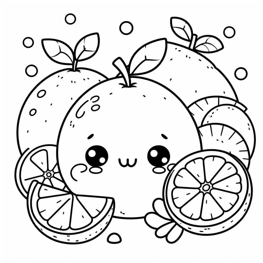 Naranjas 17 páginas para colorear kawaii lindas Naranjas para colorear