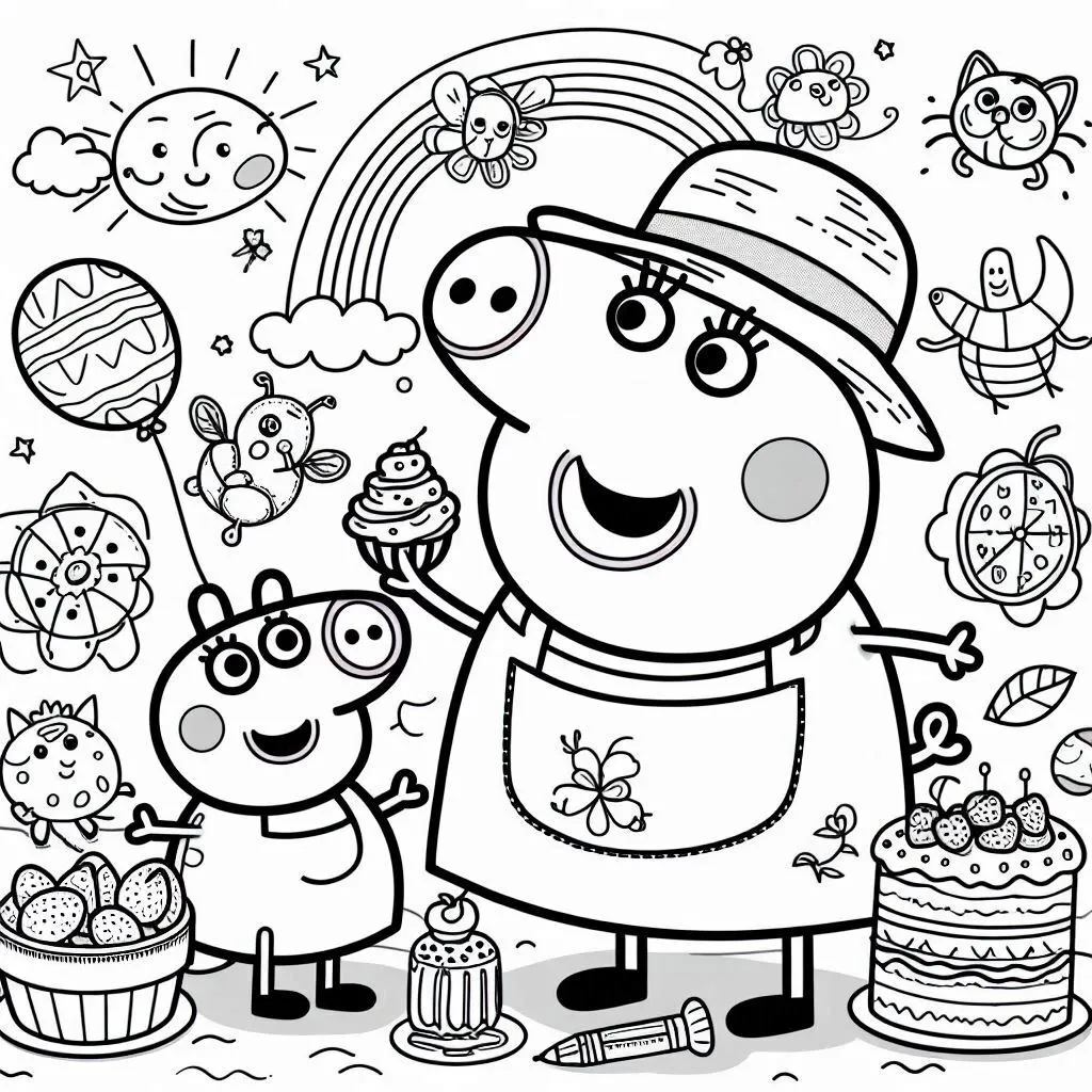 niños Peppe Pig 7 páginas para colorear